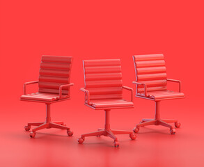 office chair with monochrome single red color in red background,single color, 3d Icon, 3d rendering