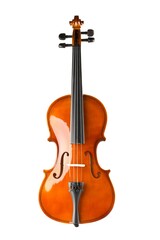 Fototapeta na wymiar Brown wooden fiddle or violin, classic musical instrument, isolated over white background
