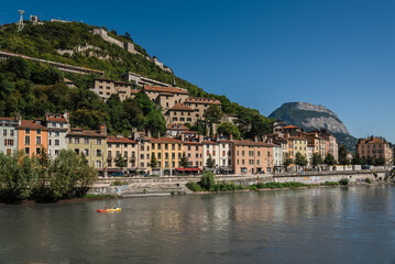 Fototapeta na wymiar Grenoble City Panoramic View from Isere River
