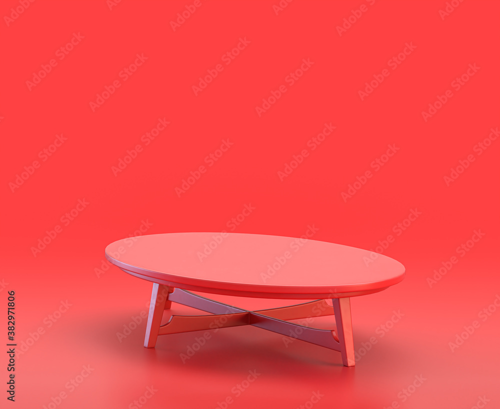 Poster monochrome single color red 3d icon, a single coffee table in red background,single color, 3d render