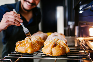 Mexican bread of the dead called pan de muerto traditional from Mexico in halloween