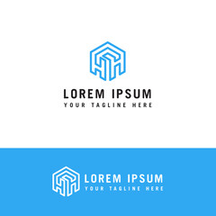 hexagon letter h line Logo design concept template.