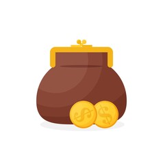 Purse and coin, modern flat vector