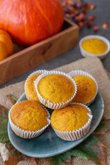 sweet home made vanilla pumpkin muffins on a table