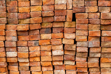 Red bricks stacked together. texture