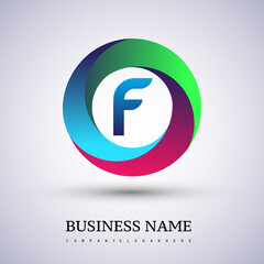 Letter F logo with colorful splash background, letter combination logo design for creative industry, web, business and company.