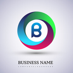 Letter B logo with colorful splash background, letter combination logo design for creative industry, web, business and company.