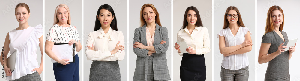 Sticker Collage of businesswomen on light background