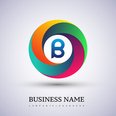 Letter B logo with colorful splash background, letter combination logo design for creative industry, web, business and company.