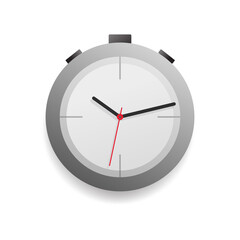 Stop watch chronometer timer icon vector realistic modern analog, timepiece isolated clipart object, timekeeper time count down flat cartoon, stopwatch countdown symbol silver design