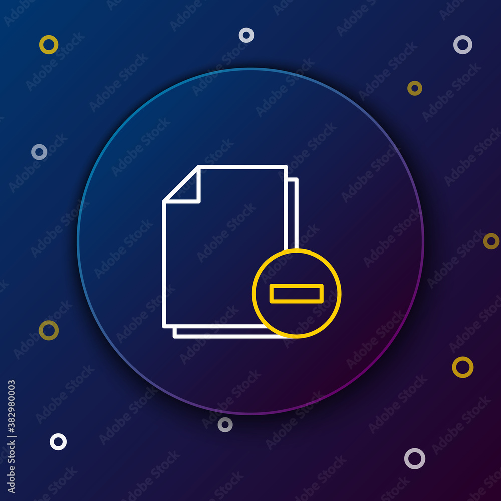 Poster line document with minus icon isolated on blue background. clear document. remove file document. del