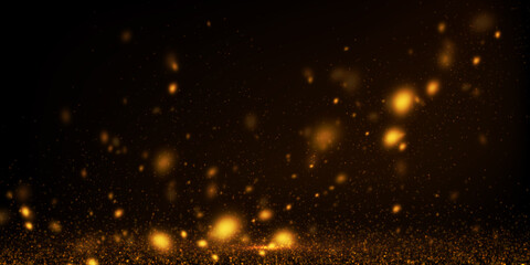 Fototapeta na wymiar Vector abstract background with glowing golden particles. Defocused glitter effect. Sparkling lights on black.