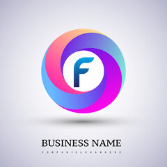 Letter F logo with colorful splash background, letter combination logo design for creative industry, web, business and company.