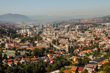 Panoramic view of the city of Sarajevo from the top of the hill. Bosnia and Herzegovina