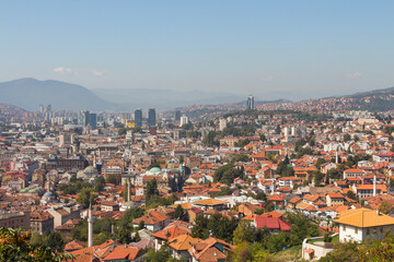 Obraz premium Panoramic view of the city of Sarajevo from the top of the hill. Bosnia and Herzegovina