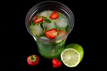 glass of strawberry mojito