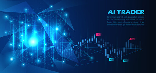 Graphic of Artificial intelligence trading stock or forex by analyzing from big data, Vector illustration