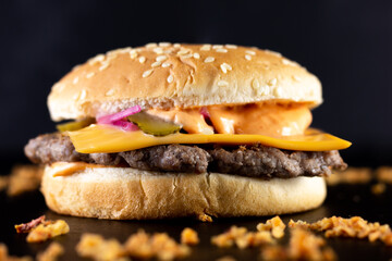 hamburger on a black background