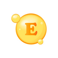 Vitamin E realistic yellow capsule isolated on white background. Vector illustration.