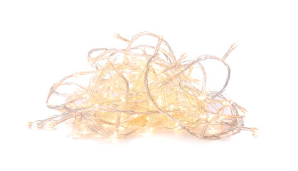 Christmas lights on white background