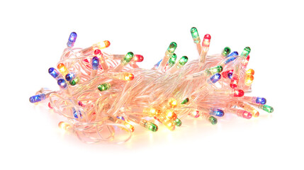 Christmas lights on white background