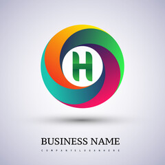 Letter H logo with colorful splash background, letter combination logo design for creative industry, web, business and company.