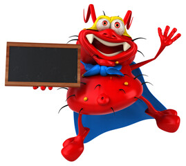 Fun 3D germ monster holding a blackboard