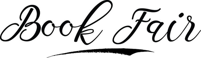 Book Fair Calligraphy Handwritten Black Color Text On Yellow 
Background