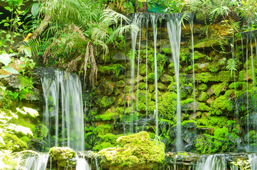 beautiful garden waterfall in the outdoor