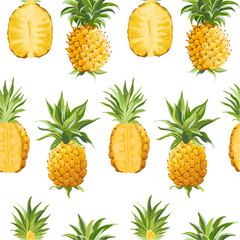 Seamless Vector Pineapple Pattern, Tropical Fruit Texture, Colorful Tropic Fruits Background, Jungle, Hawaii Cover