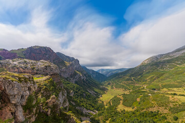 Top view long exposure of the valley from Farrapona mountain peak