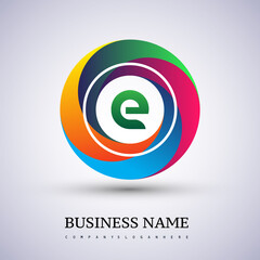 Letter E logo with colorful splash background, letter combination logo design for creative industry, web, business and company.