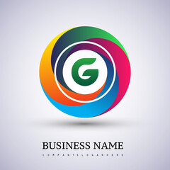 Letter G logo with colorful splash background, letter combination logo design for creative industry, web, business and company.