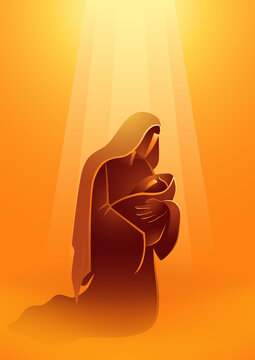 Biblical Silhouette Mary And Baby Jesus Light