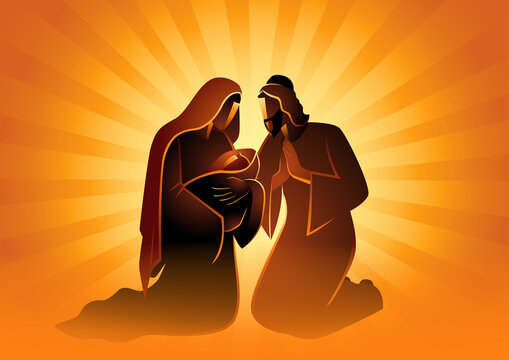 Nativity scene of The Holy Family, Mary and Joseph with baby Jesus Stock Vector | Adobe Stock Nativity scene of The Holy Family, Mary and Joseph with baby Jesus Stock Vector | Adobe Stock