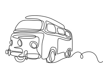 Camper continuous line drawing. A camping car for traveling isolated on white background. The concept of moving in a motorhome, family camping, camping, caravan. vector illustration © ngupakarti