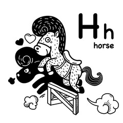 Hand drawn.Alphabet Letter H-horse  illustration, vector
