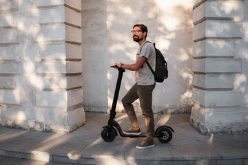 fun driving electric scooter through the city.