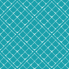 Vector waffle fabric effect seamless pattern background.Aqua blue and white diagonal cotton fiber style backdrop.Woven linen cloth grid design. Modern burlap geometric all over print for packaging