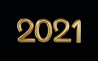 Volumetric Gold digits 2021 , the Symbol of the New Year isolated on a dark background. Template for cover, banner, greeting card in a simple, minimalistic style. 3d render.