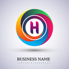 Letter H logo with colorful splash background, letter combination logo design for creative industry, web, business and company.