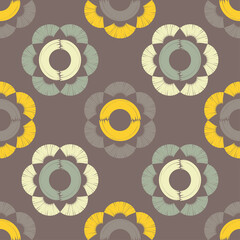 Mosaic with geometric shapes. Seamless pattern. Design with manual hatching. Textile. Ethnic boho ornament. Vector illustration for web design or print.