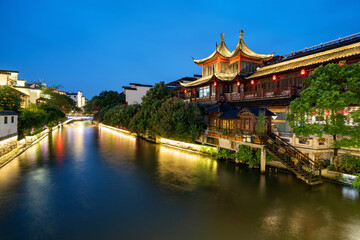 Night scenery of Confucius Temple in Nanjing, Jiangsu Province, China
