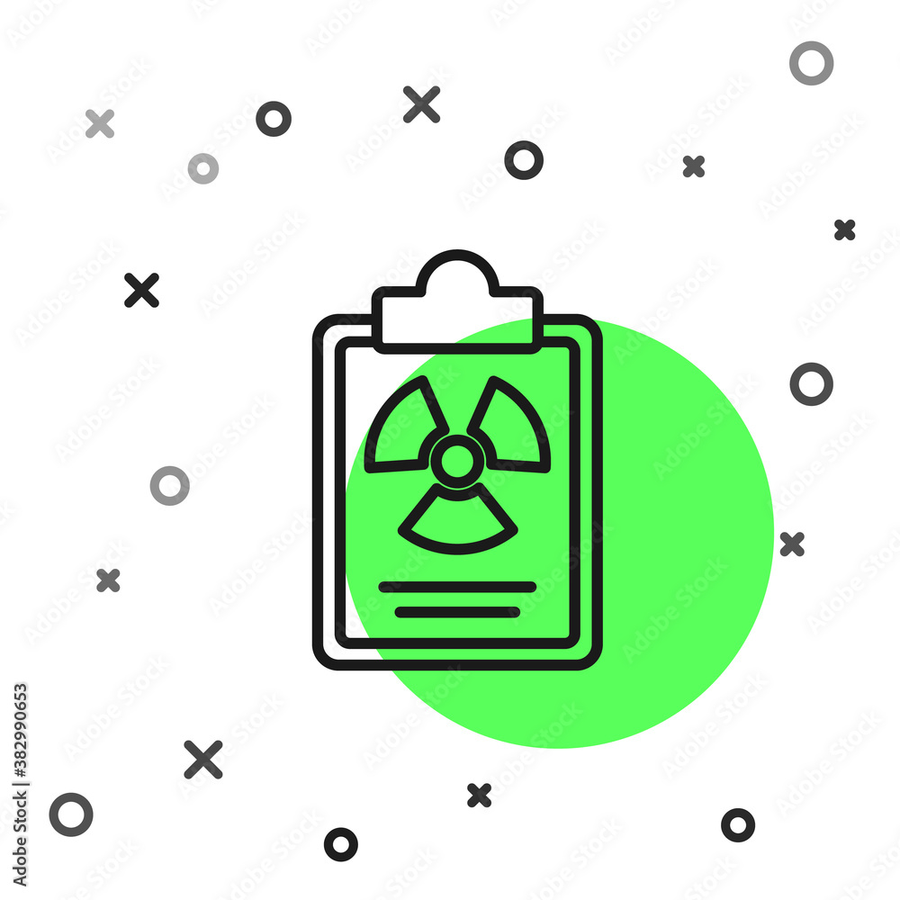 Poster black line radiation warning document icon isolated on white background. text file. vector.