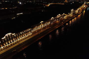 Aerial Townscape of Saint Petersburg City at Night. Central District