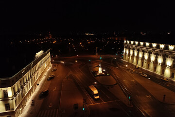 Aerial Townscape of Saint Petersburg City at Night. Central District