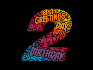Happy 2nd birthday word cloud, holiday concept background