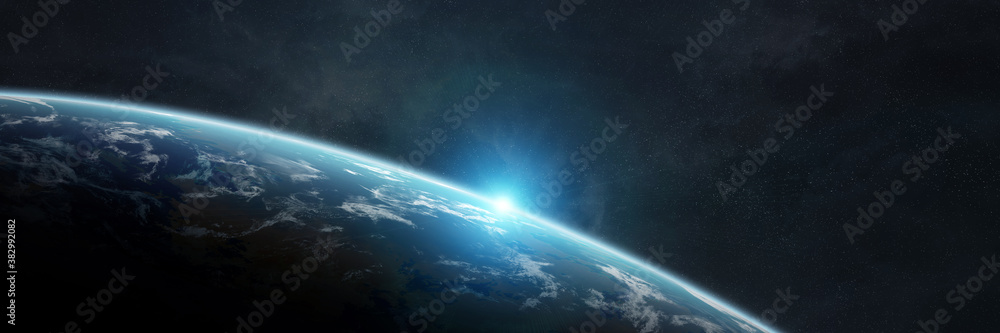 Leinwandbilder Panoramic planet Earth background. Panorama of space view of the globe 3D rendering elements of this image furnished by NASA