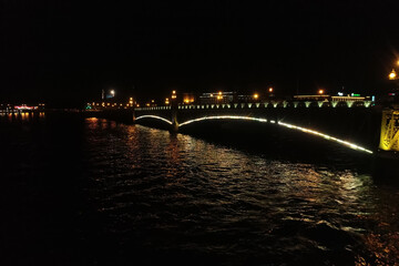 Fototapeta na wymiar Aerial Townscape of Saint Petersburg City at Night. Troitskiy Bridge