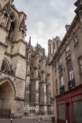 Fototapeta na wymiar view of a gothic temple with beautiful frescoes in the city of Reims in France